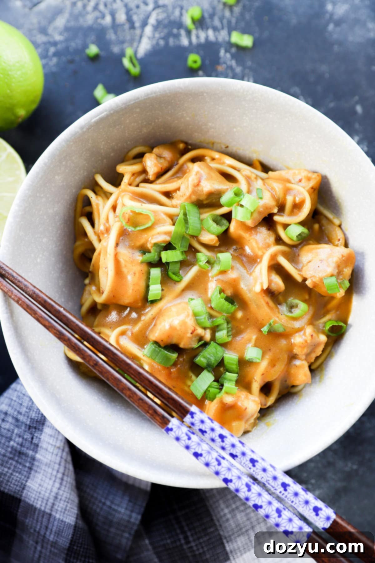 Hearty Golden Curry Udon 10 Japanese noodles in a bowl with creamy sauce