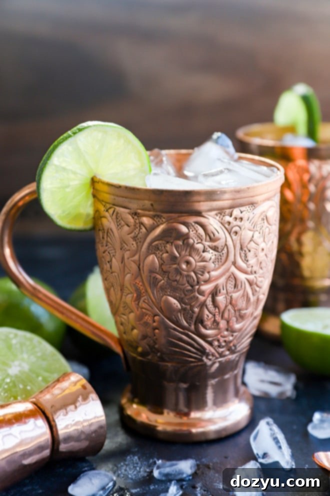 ginger beer cocktail in a copper mug
