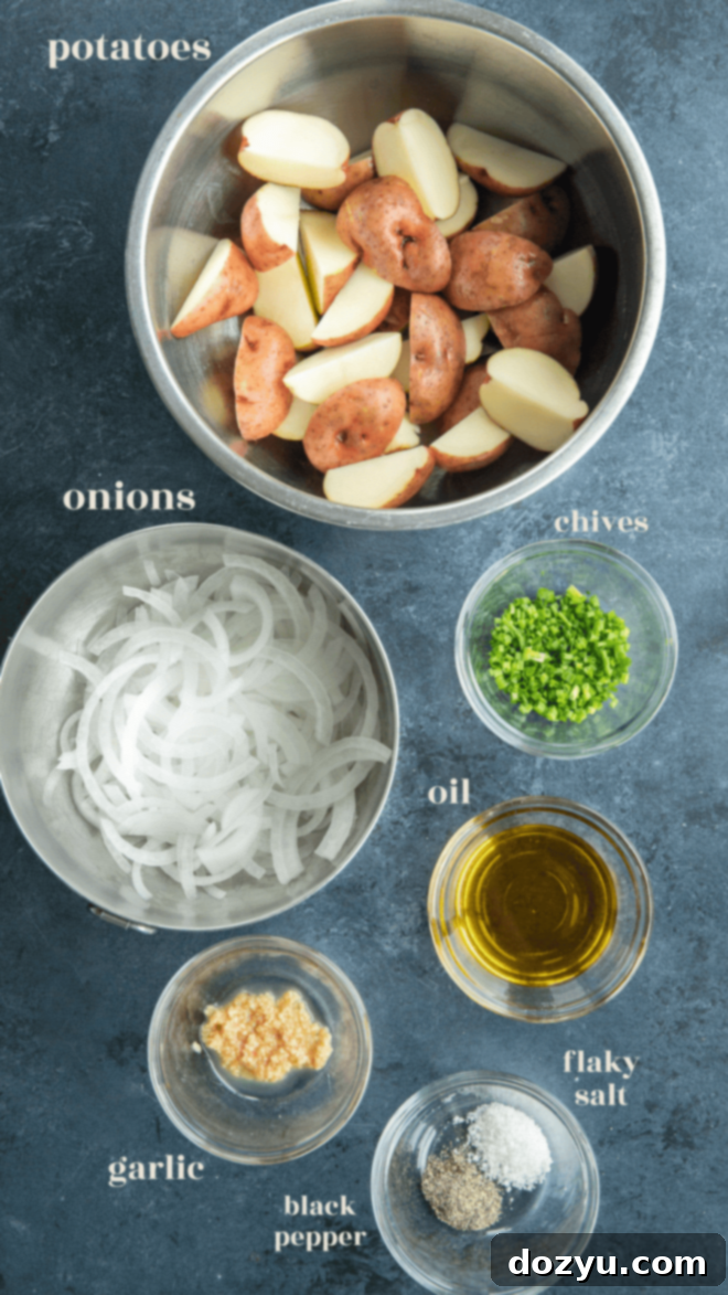 Golden Oven-Fried Potatoes and Onions 3 oven fried potatoes and onions ingredients photo