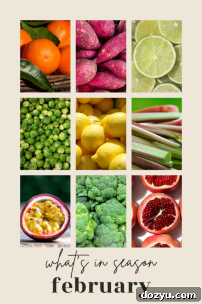 what's in season in february produce guide pinterest image