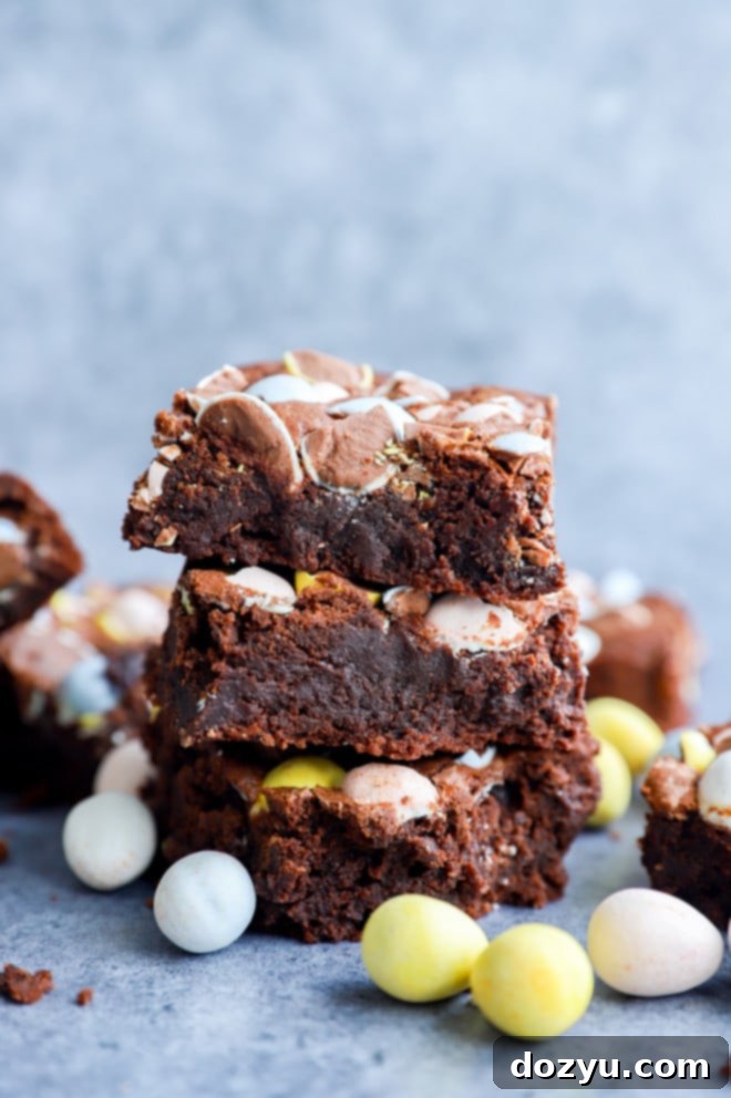 Hoppy Easter Brownies 9 stack of chocolate baked treats with mini eggs