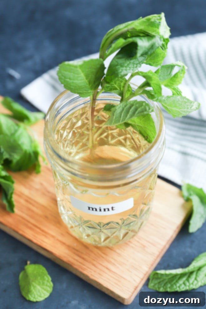 Homemade liquid sugar recipe with fresh herbs