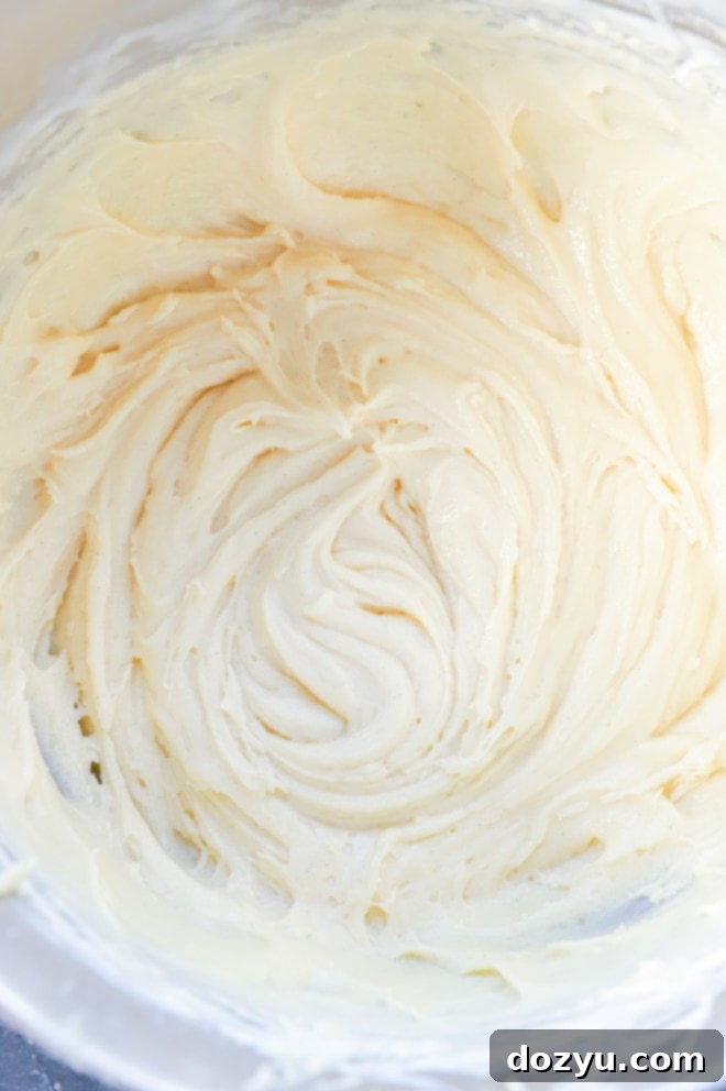 Vanilla bean cake batter in a mixing bowl