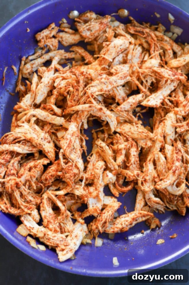 taco chicken filling in a skillet