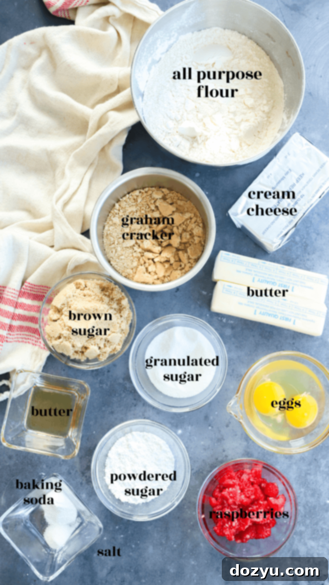raspberry cheesecake cookies ingredients image with text labels