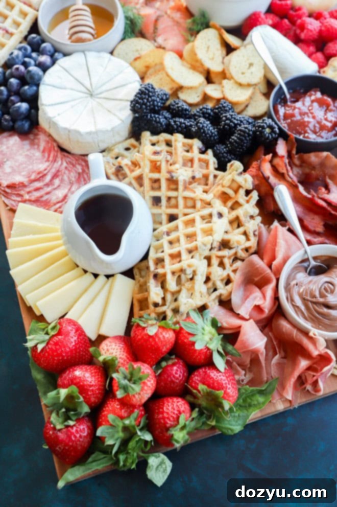 brunch charcuterie board image, showcasing a diverse spread of breakfast items