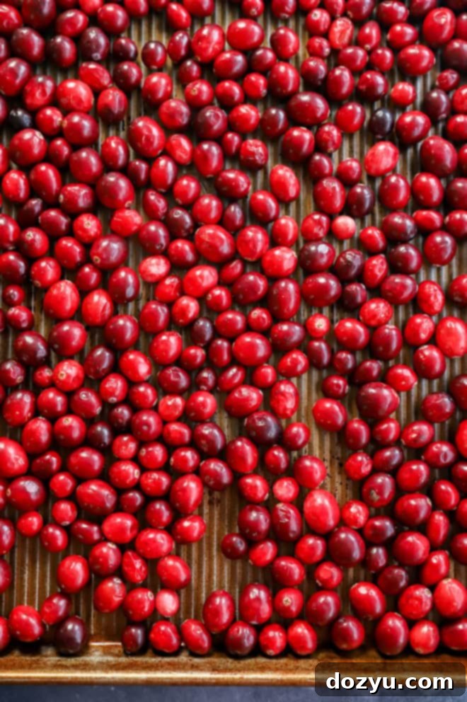 fresh cranberries on sheet pan