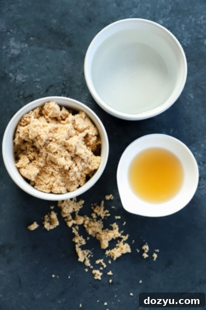 brown sugar simple syrup ingredients in bowls