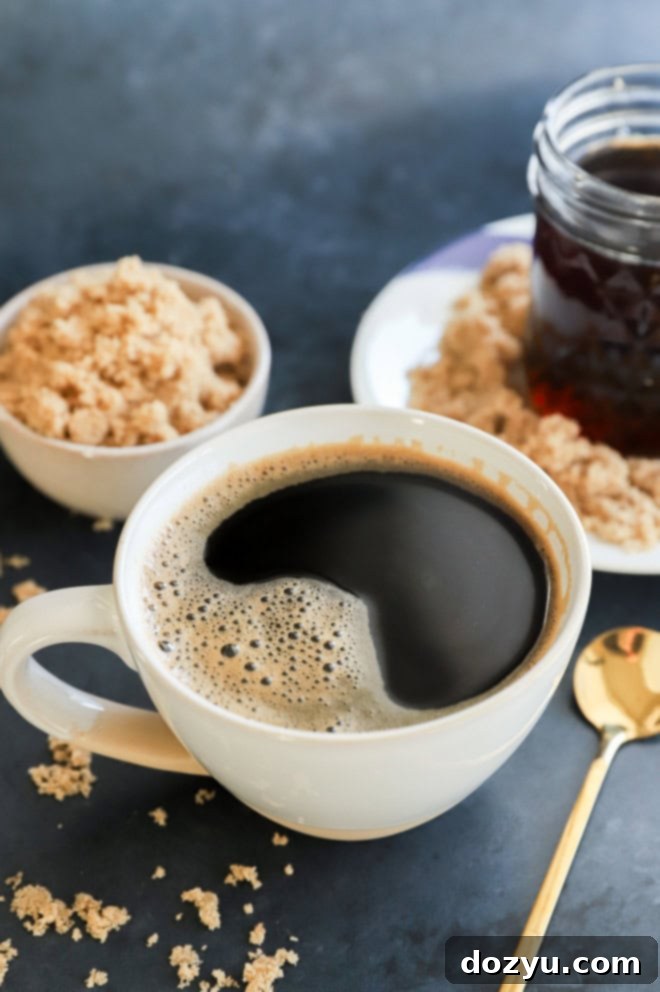 mug of black coffee with brown sugar simple syrup