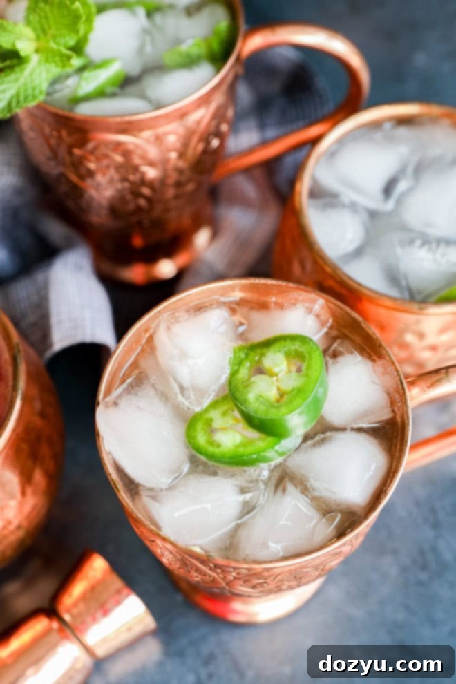 spicy non-alcoholic drink in copper mug with copper jigger