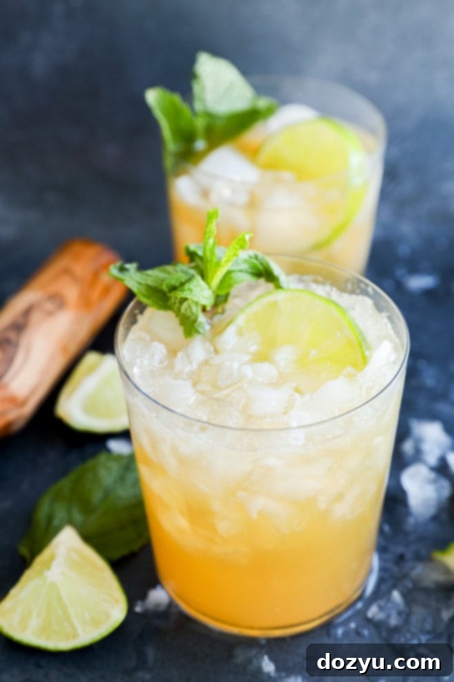 Ipanema Mocktail 2 ipanema cocktail in glasses with muddler and limes