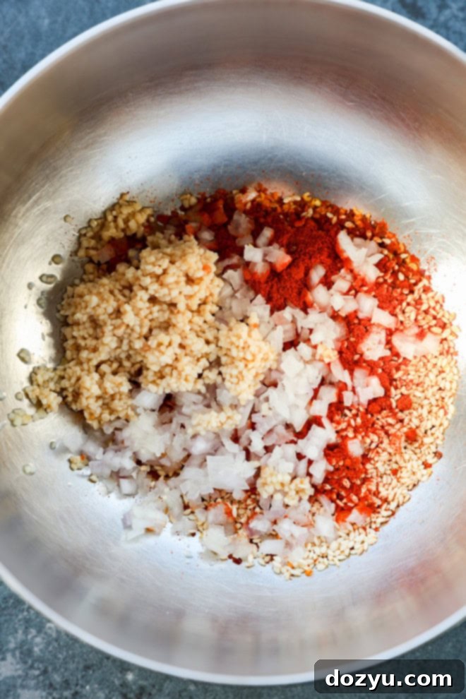 making chili garlic oil recipe in a bowl
