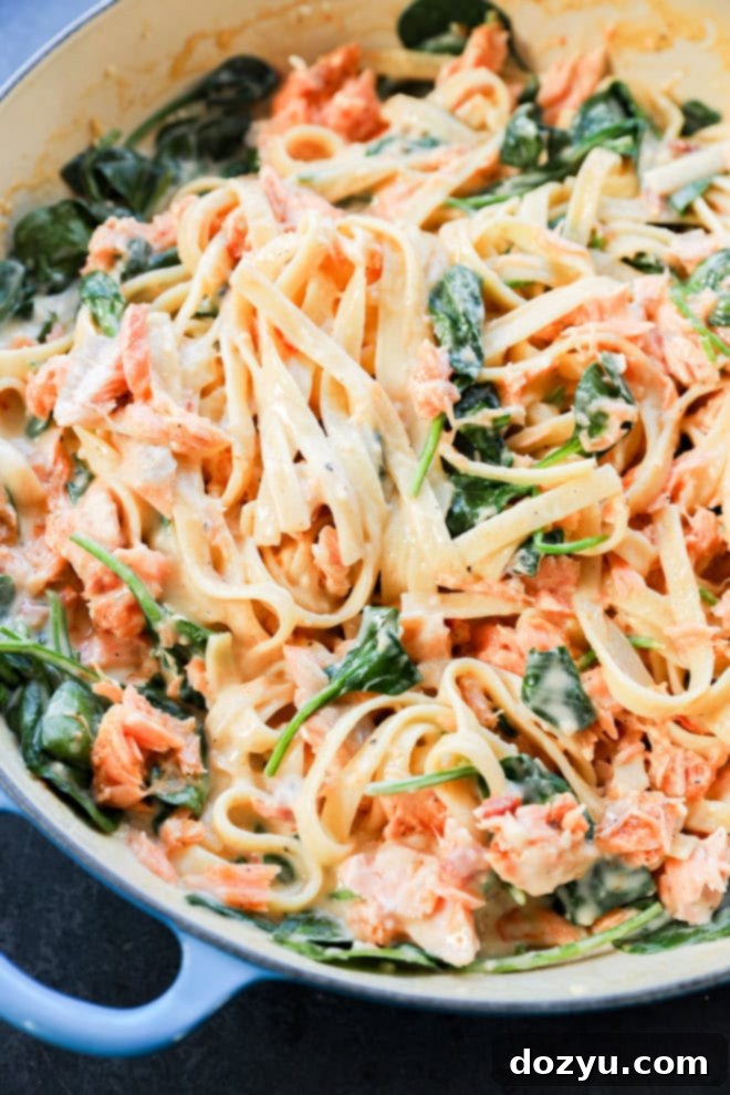 Velvety Lemon Salmon Pasta 7 lemon salmon pasta recipe in skillet