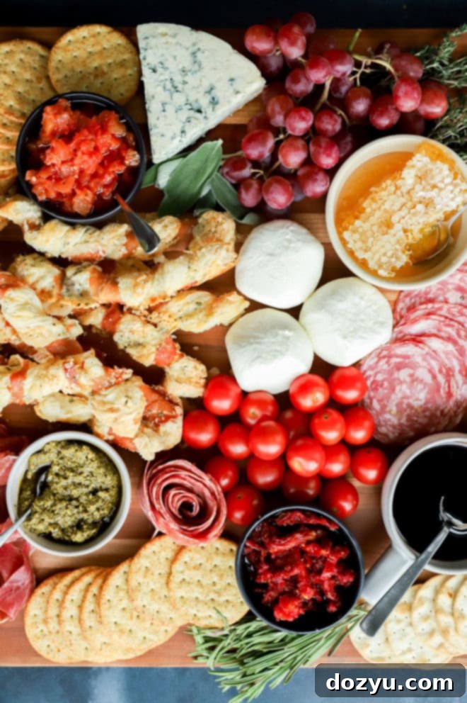 italian charcuterie board image with fresh herbs and a variety of cheeses and meats