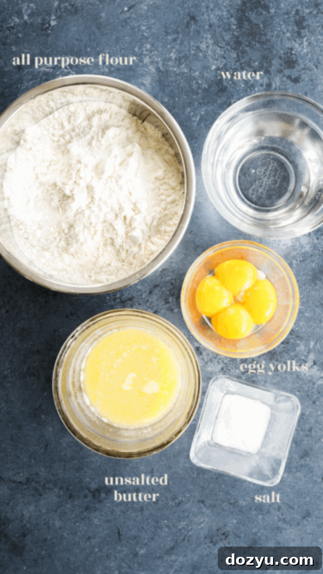 Flawless Empanada Dough Made Easy 3 empanada dough ingredients in bowls with text labels