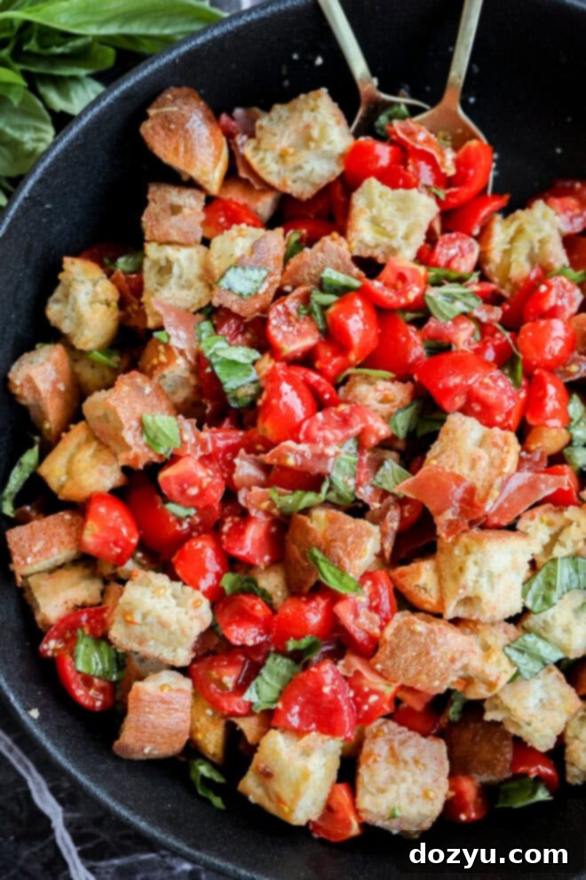 Tuscan Panzanella 12 Bread tomato and basil healthy recipe in large bowl