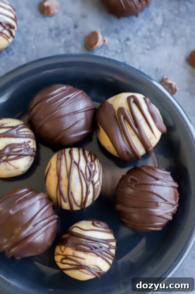 Effortless No-Bake Cookie Dough Treats 2 overhead image of truffles on plate