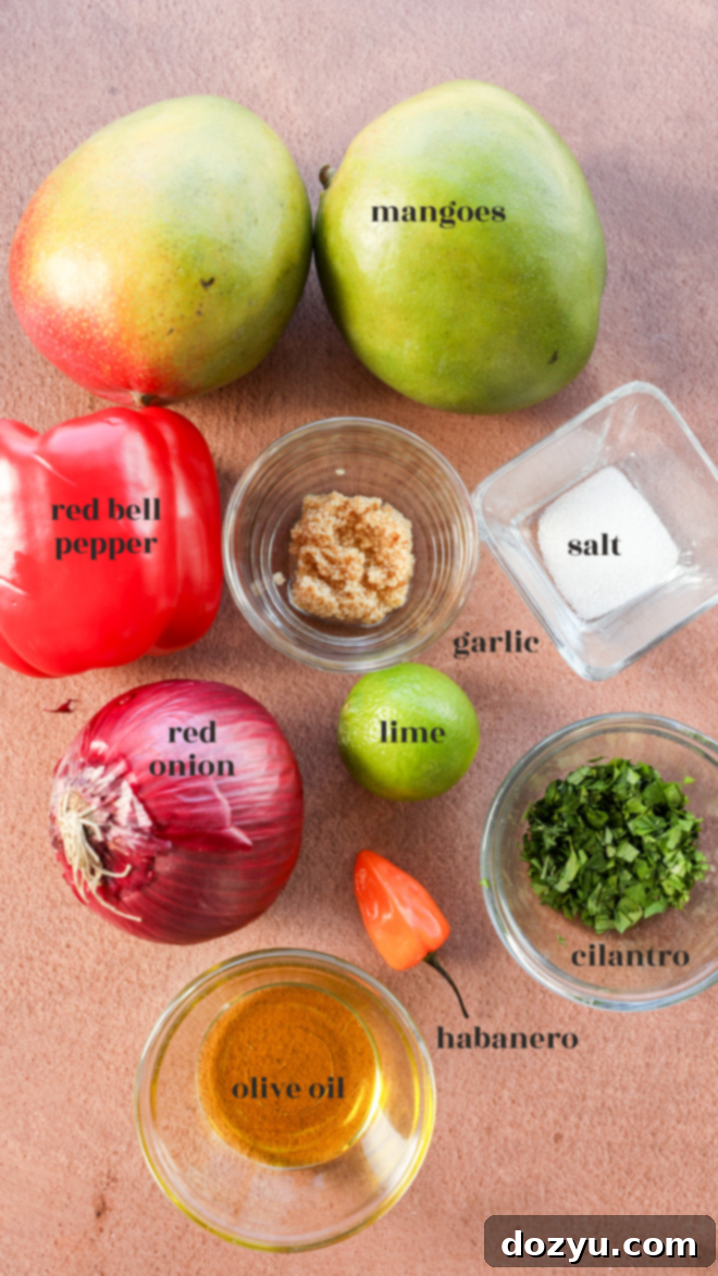 Ingredients for mango habanero salsa.